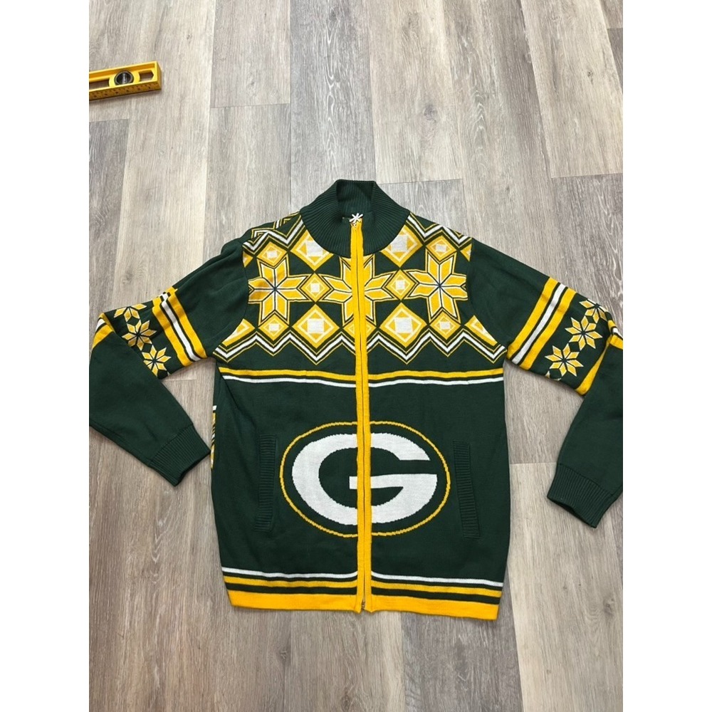 Green Bay Packers Men's Zip Up Sweater - Green and Yellow